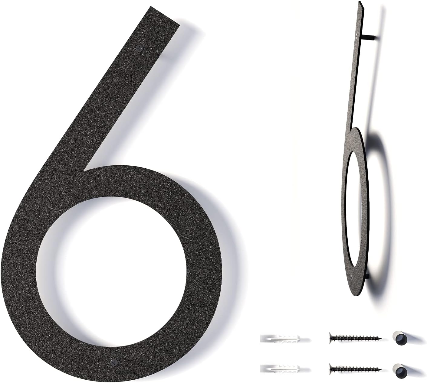 Address Signs - 6 Inch Modern Floating House Numbers for Outside | Large Metal House Numbers for Outdoors | Black Coated Rust-Proof Home Address Numbers/Plaques | Metal Mailbox Numbers