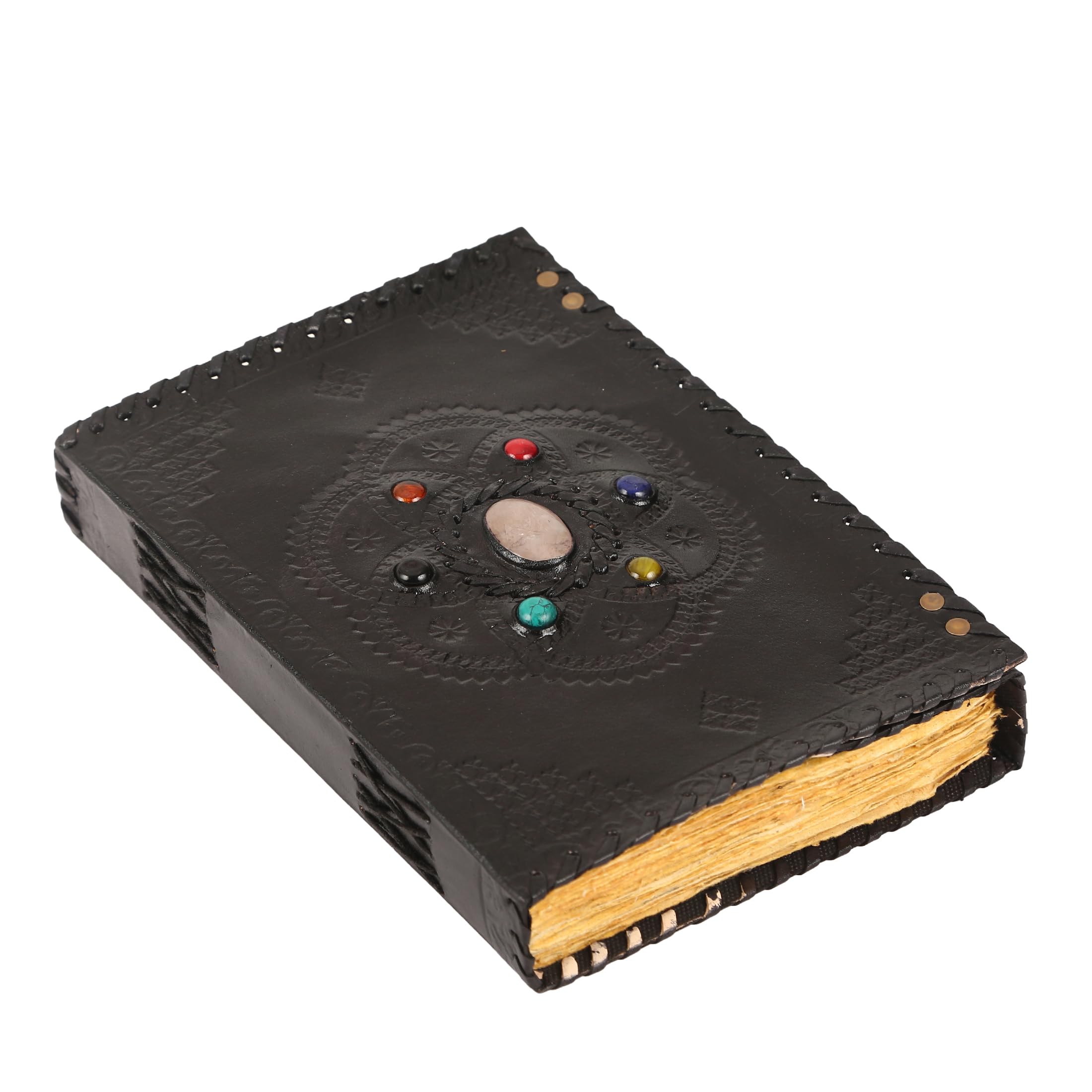 ANANYOM Handmade Leather Journal Black 10x7inch – 7 Chakra Hand Embossed Notebook | Genuine Leather Diary & Sketchbook with Double Brass Clasp | Journal for Men & Women