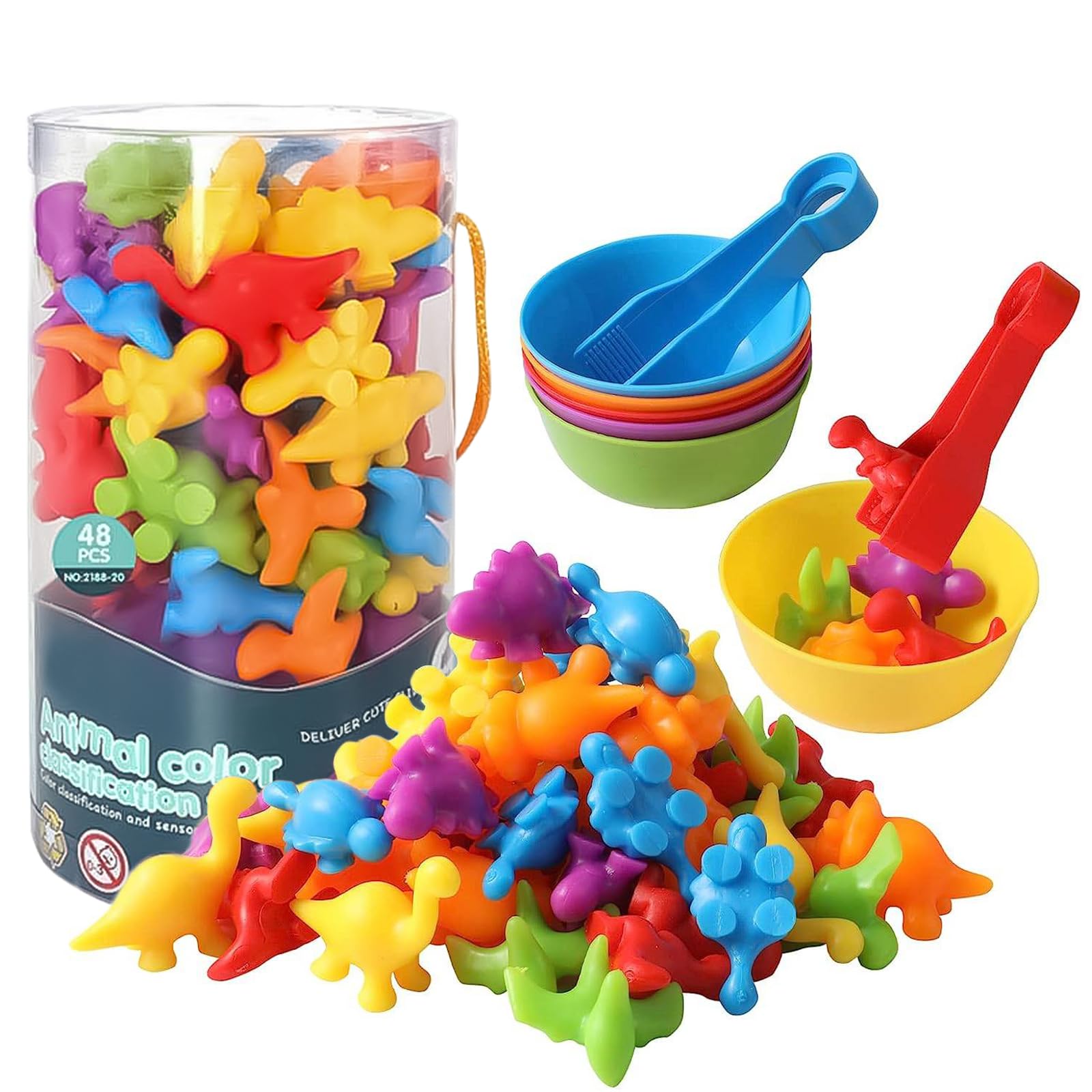 Counting and Matching Games With Sorting Bowls - Preschool Learning Activities for Math, Color, Sensory Montessori Skills for 2-5 Years Old Boys Girls (Dinosaur)