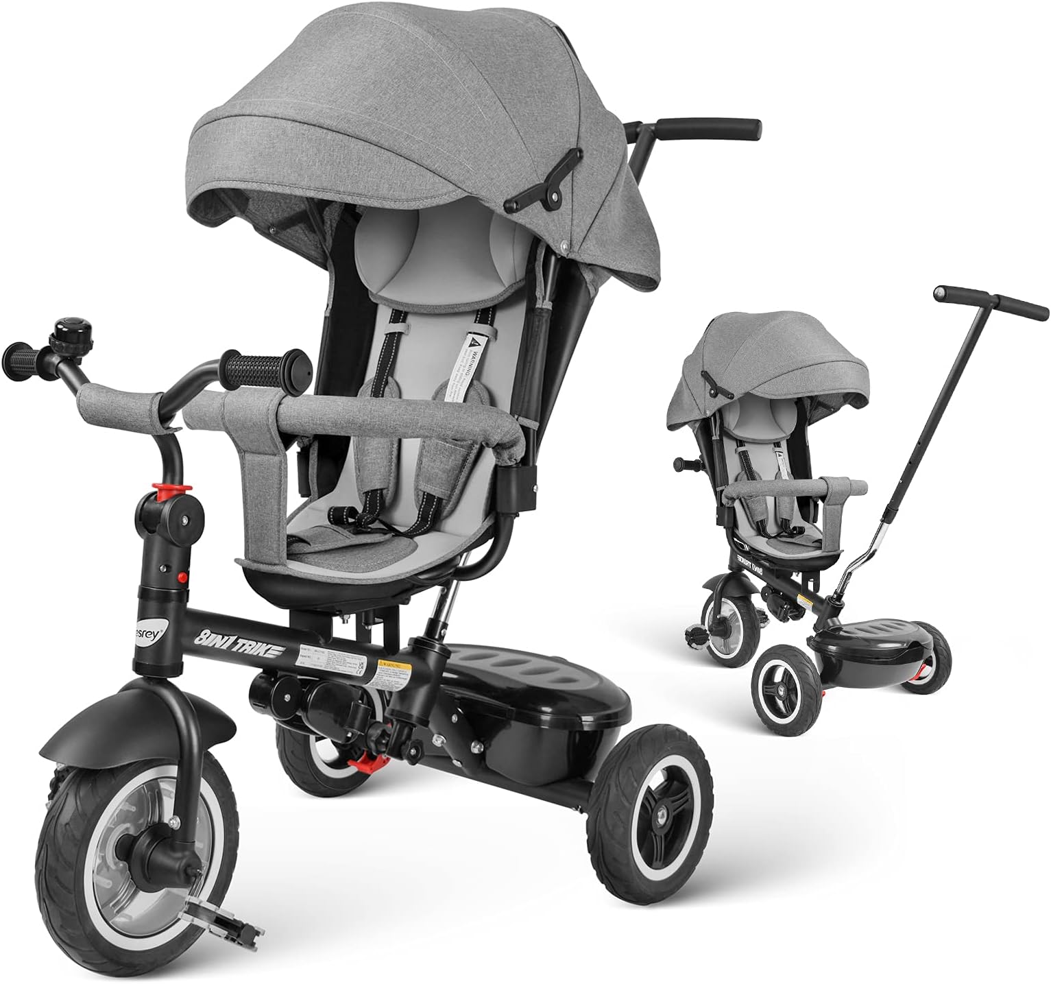 besrey Baby Tricycle 8 in 1 Kid Push Trike Stroller Bike with Parent Handle Rear Facing Rubber Wheel Boy Girl Toy 12 M - 6 Years