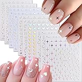 12 Sheets Aurora Star Nail Stickers for Nail Art 3D Self Adhesive Nail Decals Star Heart Nail Art Stickers Aurora Nails Design Supplies Decoration Accessories for Women Girls Kids