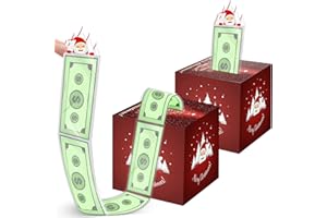 Resurhang Christmas Money Box for Cash Gift Pull Set Holiday Money Gift Boxes Money Dispenser with Transparent Bags Transparent Tape Pull Out Card for Christmas (2 Set,7.01 x 7.01 in)