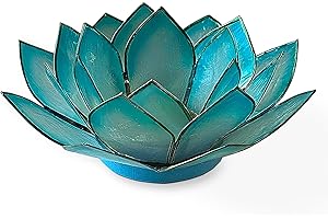 Om Gallery Capiz Shell Lotus Flower Decor Tealight Candle Holder for Serene Ambiance - Handmade Decorative Candle Holders for Meditation, Yoga, and Relaxation, Cool Water