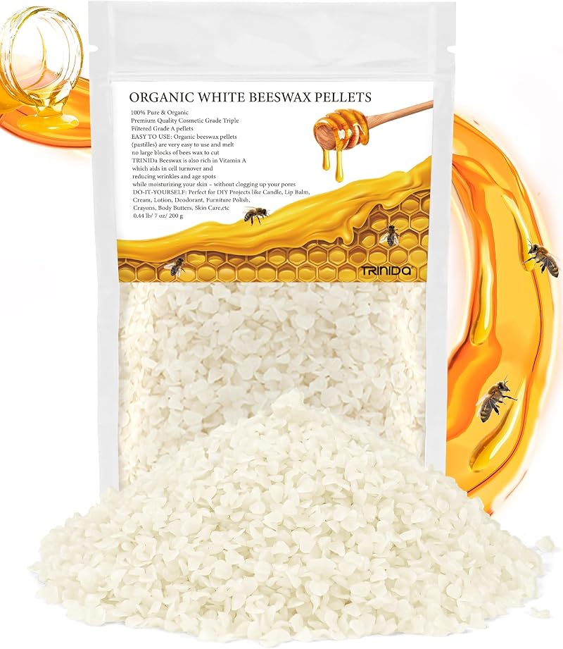 TRINIDa Beeswax Pellets 200g White Cosmetic Grade for DIY Candles and More