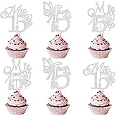 KEWUFD 24PCS Mis 15 Cupcake Topper Mis 15 Anos Birthday Table Centerpieces for Girls Cheers to 15 Years Cake Decorations for 15th Birthday Anniversary Party Supplies Silver