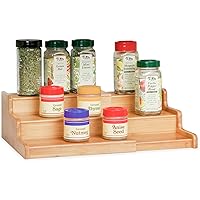 Seville Classics 3-Tier Expandable Bamboo Spice Rack Step Shelf Cabinet Organizer