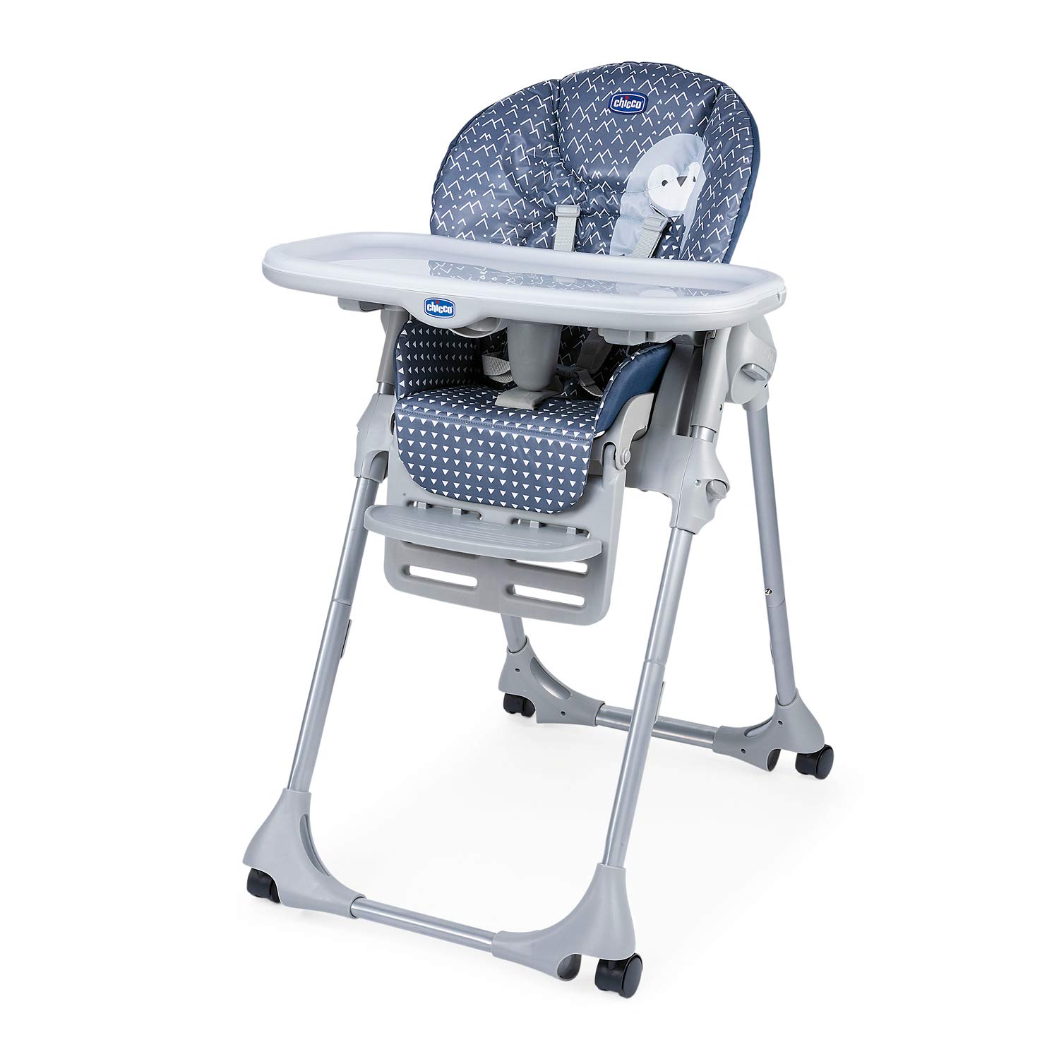 Chicco Polly Easy Baby High Chair with Adjustable Height and Footrest, 4 Wheels, Compact Closure, 6 Months to 3 Years (15 kg) - Pinguin