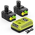 BECDXPal 2Pack 6500mAh P108 Replacement for Ryobi 18V Battery and Charger Combo Compatible with Ryobi 18V One+ Batteries P102 P103 P104 P105 P106 P107 Power Tools