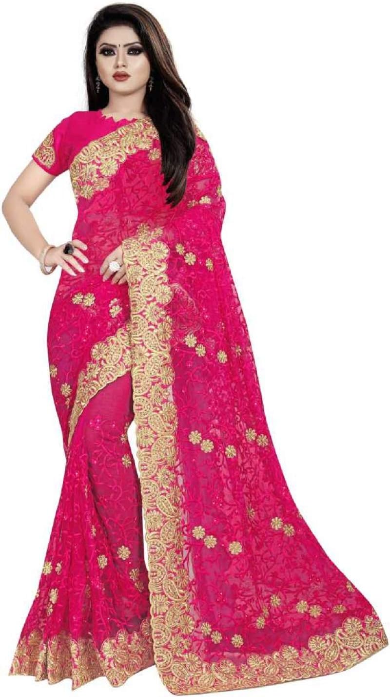 Women's Plain Weave Cotton Blend Saree With Blouse Piece