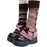 GGUIROPE Harajuku Leg Warmers Y2k Two Side Wear Kawaii Lolita Socks Star Knitted Striped Goth Leg Warmers Streetwear