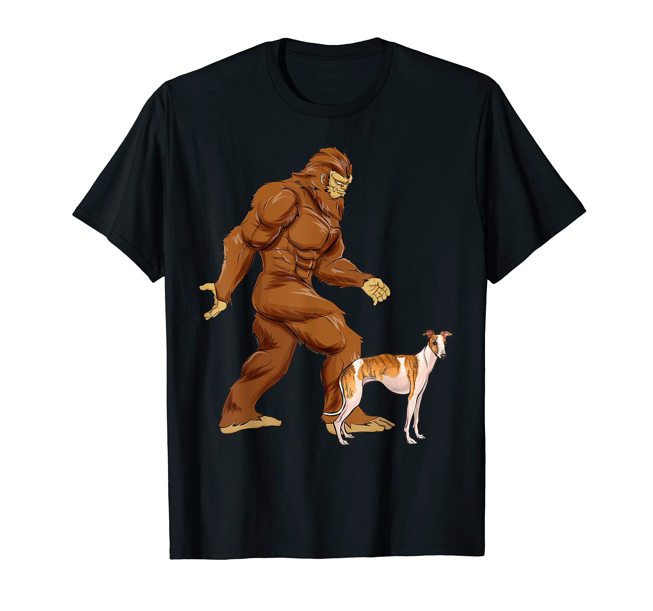 Funny Bigfoot Walking Whippet Sasquatch Dog T-Shirt