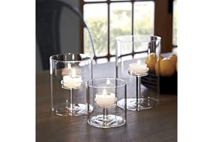 LANLONG Set of 3 Cylinder Glass Decorative Hurricane Candle Holder Clear Votive Candle Holders Table Centerpieces for Dining Room Wedding Parties Home Decorations