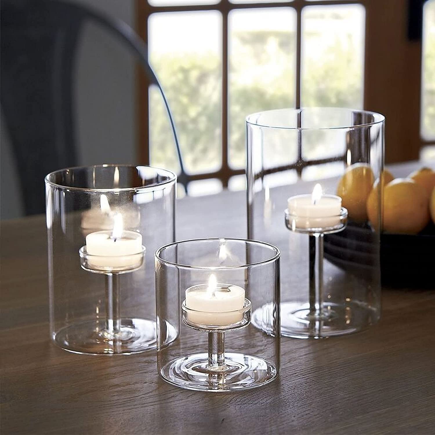 LANLONG Hurricane Glass Tea Light Candle Holders Pillar Candles Set of 3 Clear Votive Candle Holders for Wedding Table Centerpieces Party Home Living Room Decoration