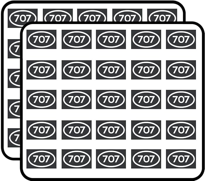 707 Area Code Sticker California Santa Rosa Benicia Eureka City Pride Sticker for Scrapbooking, Calendars, Arts, Kids DIY Crafts, Album, Bullet Journals 50 Pack