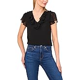 CeCe Womens Ruffled V Neck Top