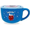 Silver Buffalo Peanuts Snoopy Chillin Ceramic Soup Mug Bowl With Vented Lid For Ice Cream, Cereal, Beverages | Holds 24 Ounces