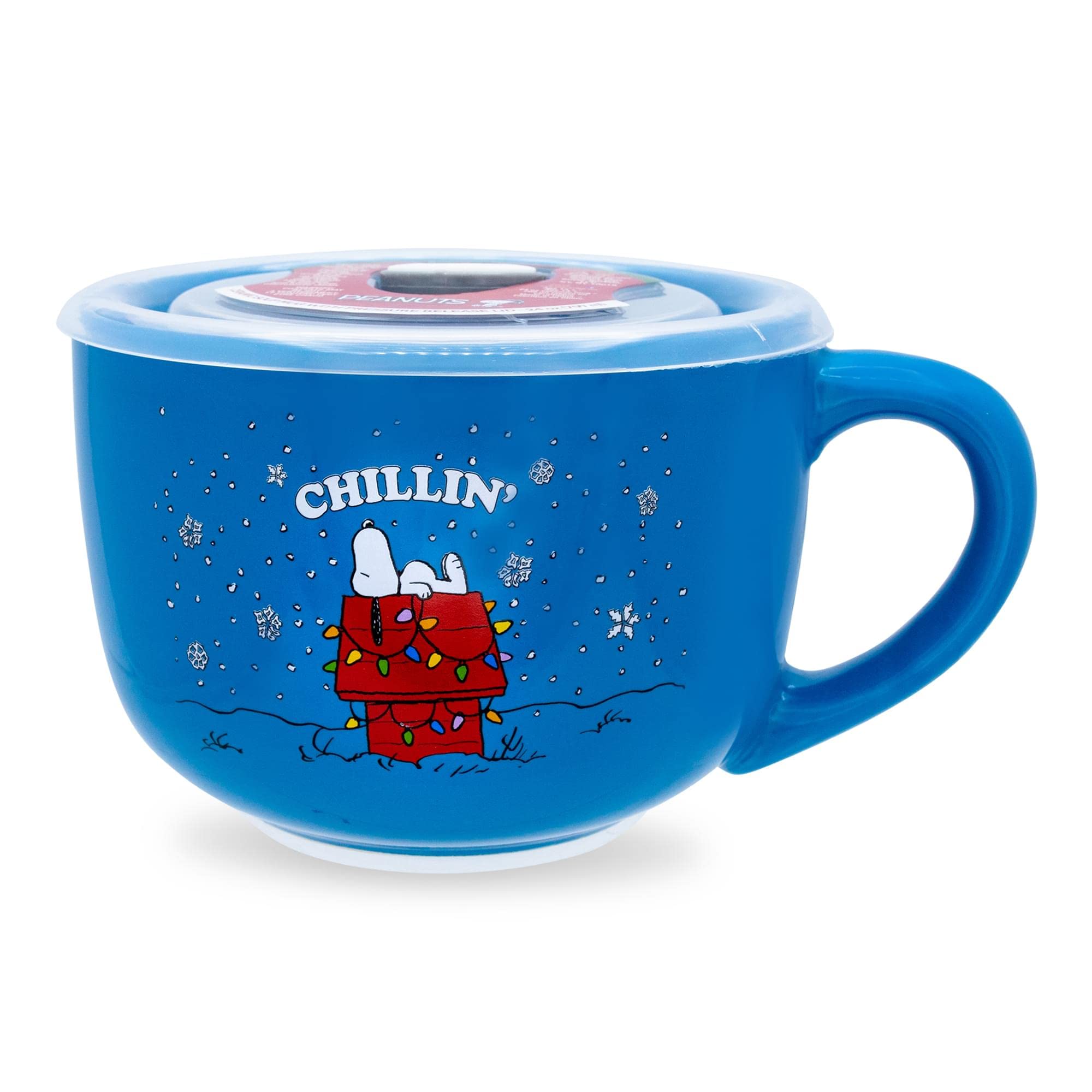 Peanuts Snoopy Chillin Ceramic Soup Mug with Vented Lid | Holds 24 Ounces