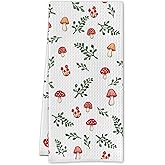 SereneHanctuary Rustic Mushroom Botanical Kitchen Towels, Cottagecore Mushroom Dish Tea Towels, Whimsical Enchanted Forest Agaric Decorative Hand Towel for Kitchen Bathroom, 16x24 Inch