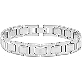 STEEL NATION JEWELRY Men’s 8.5-inch Tungsten H-link Bracelet, Polished Silver-Tone, Secure Clasp