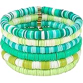 Ornaland 6 Pcs/Set Heishi Surfer Bracelets Set 6mm Polymer Clay Heishi Beads Stretch Bracelets Bohemia Summer Beach Jewelry for Women (Green)
