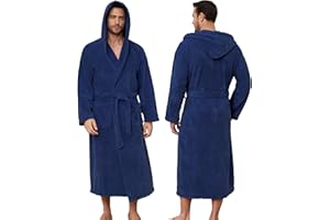 PJGGZ Men's Bathrobes with Hood, Soft Long Towel Robe for Men - Super Absorbent Quick Dry yet Warm