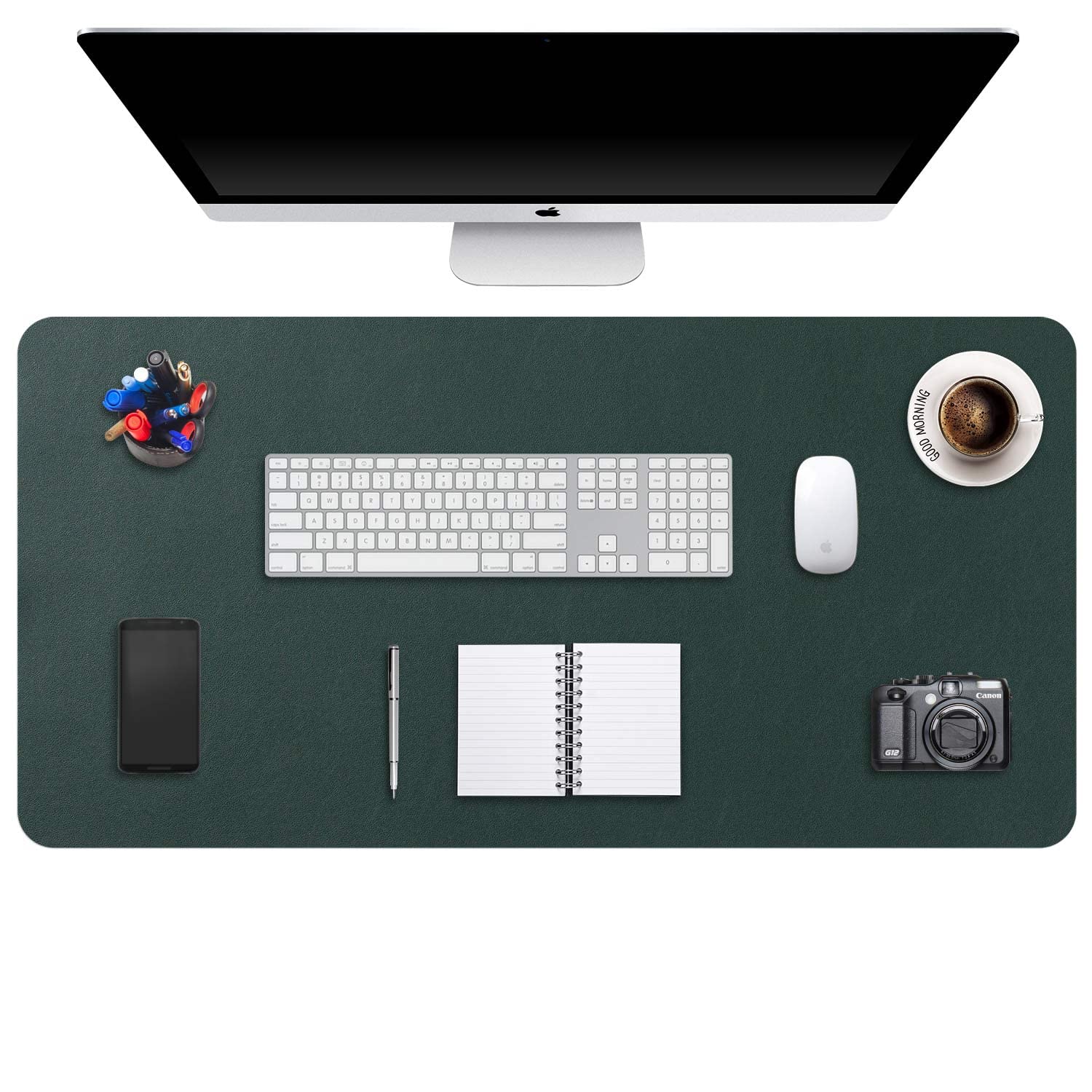 DOBAOJIA Extended Mouse Pad Mat XXL Desk Pad Large Desk Mat 35.4" X 16.9" Desk Blotter Writing Pad for Laptop/Office/Home, PU Leather Waterproof +Suede Non-Slip 90 x 43cm (Dark Green)