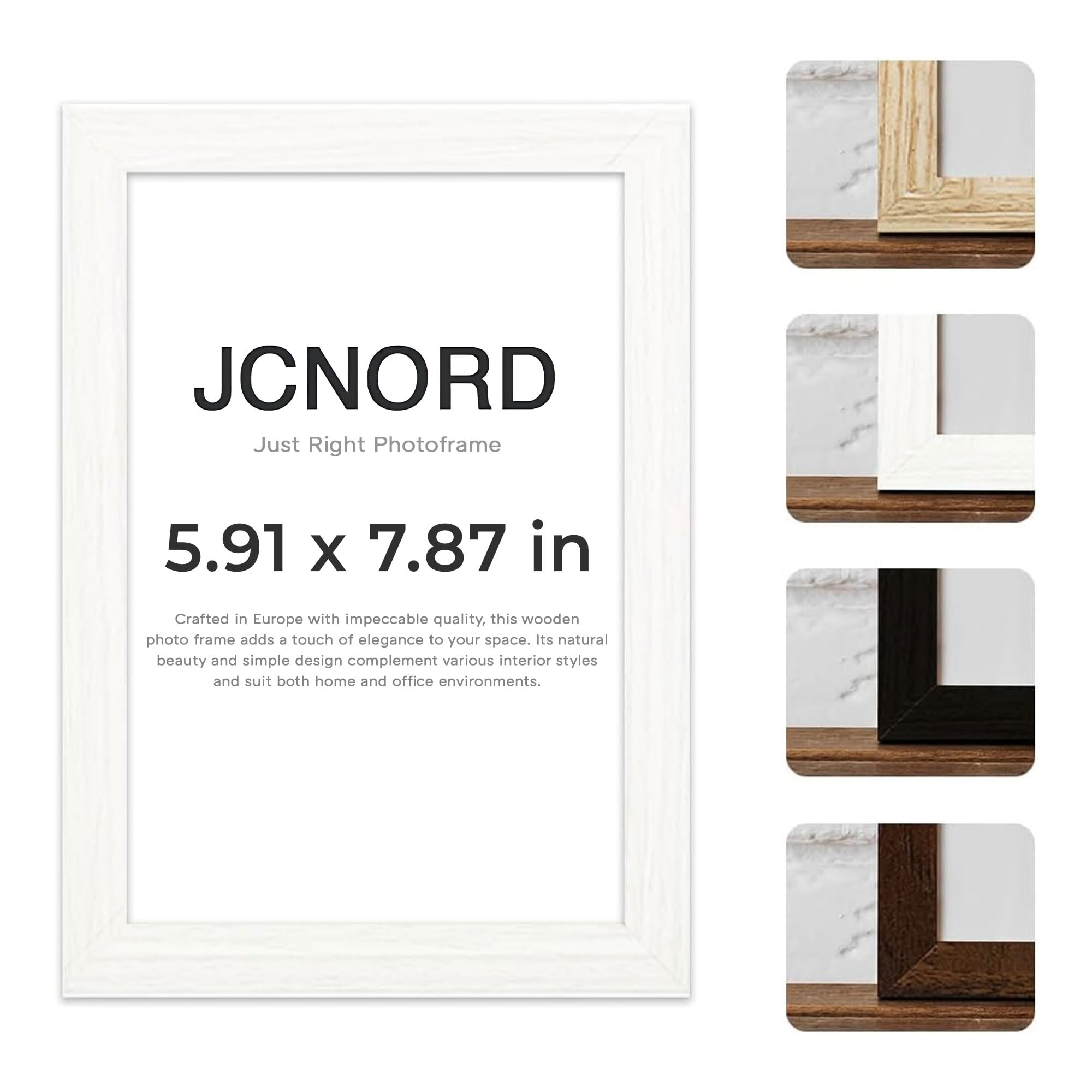 JCNORD White MDF Wooden Picture Frame 6x8 inches (15x20 cm) with Shatterproof Acrylic Glass | Modern Photo Frame for Walls and Tables