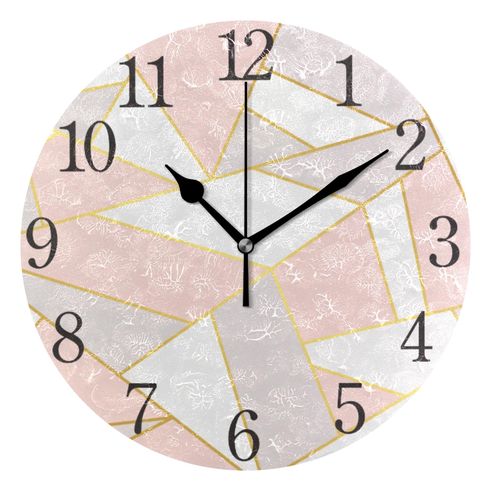 ISAOA Rose Gold Pink Geometry Marble Modern Wall Clock,Silent Non-ticking Round Desk Clock Cube Clock for Bedrooms,Kids,Living Room,Kitchen,25 CM