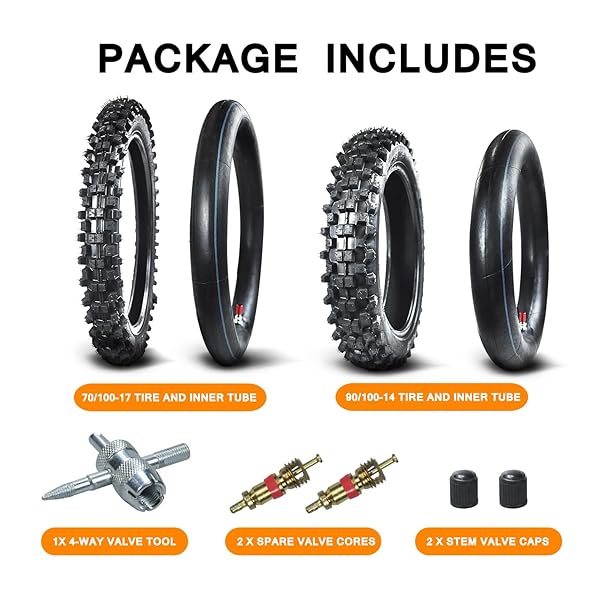 HOLATO REAR 90/100-14 3.00-14 FRONT 70/100-17 2.75-17 TIRE AND INNER TUBE FOR 110CC 125CC KLX125 KLX140 KX85 TTR125 RM80 TAOTAO DB17 APOLLO RFZX18 COOLSTER DIRT PIT BIKE OFF ROAD MOTOCROSS HEAVY DUTY