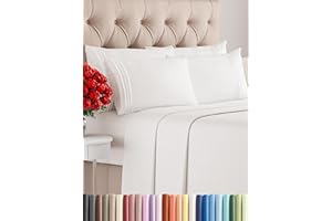 CGK UNLIMITED King 6 Piece Sheet Set - Comfy, Breathable & Cooling - Hotel Luxury Bedding for Women, Men, Kids & Teens - 1 Flat & 1 Fitted Sheet & 4 Pillowcases w/ Deep Pockets - Soft & Wrinkle Free - Antique White