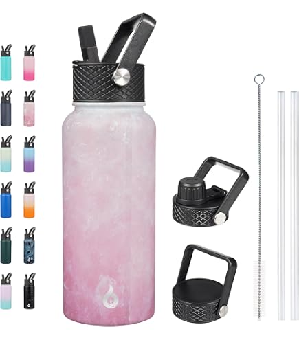 YEBTS LIFE 32oz Stainless Steel Water Bottle - Vacuum Insulated, 2 Lids, Leak Proof, Keeps Drinks Hot/Cold