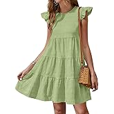 Yousify Summer Dresses for Women 2026 Ruffle Sleeve Mini Babydoll Dress Beach Casual Loose Flowy Dresses Sundress