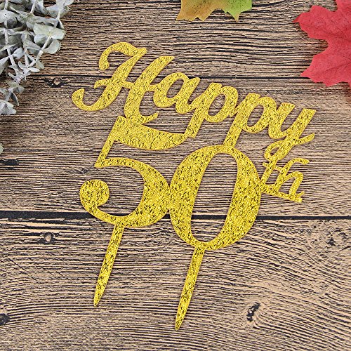 Gold Happy 50th Birthday Cake Topper Wedding Anniversary