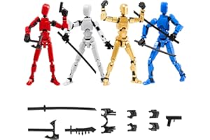 JAUSQARQ 4Pack Assembled Titan T13 Action Figures Set - Lucky Dummy Nova 13 Action Figure Robot Anime Stick Figures Fidget Toys for Boys Multi Movable Joints Gifts Toys for Kids (Golden+White+Blue+Red)