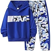 Boys 2 Piece Outfits Long Sleeve Hooded Sweatshirt Top Camouflage Sweatpants Fall Winter Clothing Set 5-10T