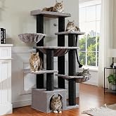 MUTTROS Maine Coon Cat Tree-67 Large Cat Tower for Indoor Cats Large Adult with 7 Thick Black Scratching Posts (&phi;4.3), Multi-Level Condo, Big Perch &amp; Hammocks -Black