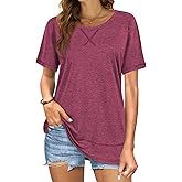 Beimuc Summer Tops for Women Short Sleeve Crewneck Tshirts Side Split Loose Fit Tunic Shirts