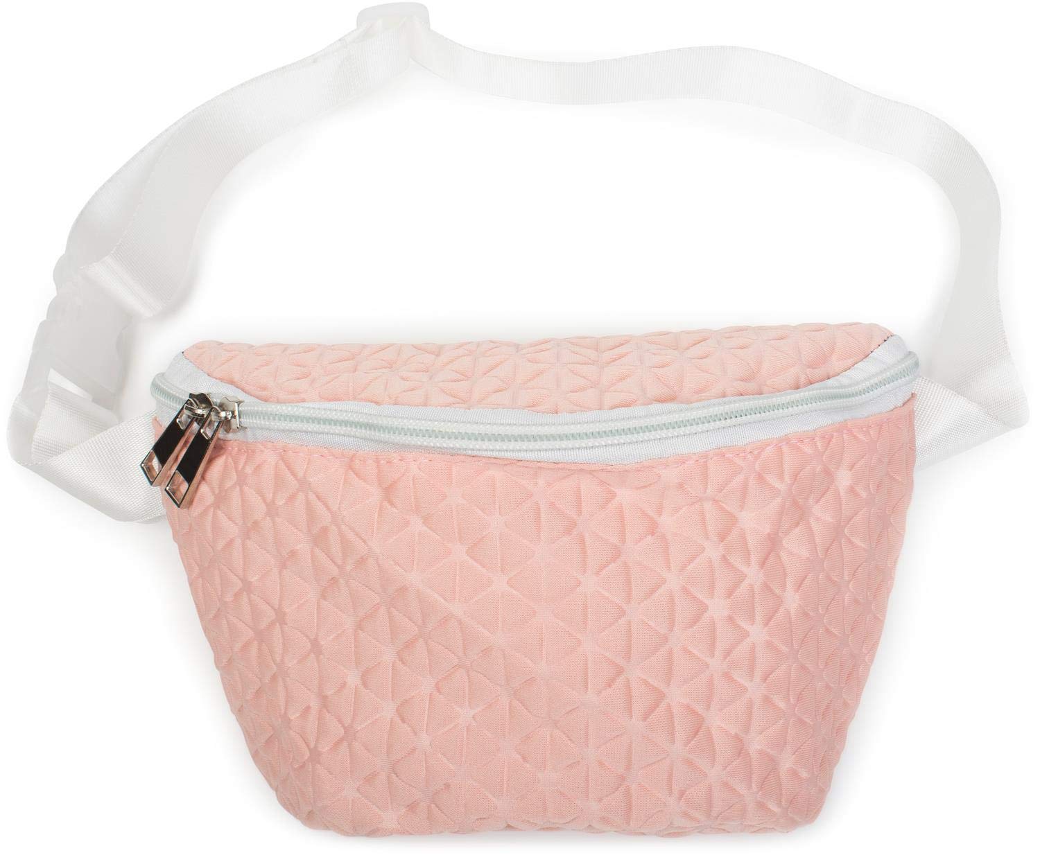 styleBREAKER Women bumbag with Embossed Look Geometric Pattern, Zip, Belt Bag, Hip Bag 02012253, Color:Rose