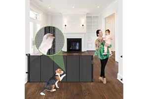 STCOCKIS 96 Inch Wide Reinforced Retractable Baby Gate with Support Rods, Extra Long Dog Gate Retractable Gate Outdoor Gates for Decks, Prevent Crawling Under Extra Long Baby Gates for Large Openings, Black