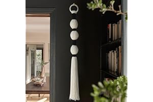 IOWER Macrame Wall Hanging Boho Wall Decor Small Sphericity Cotton Textile Tassel Hanging Fiber Yarn Art for Living Room Bedroom 27'' L x 2.3'' W
