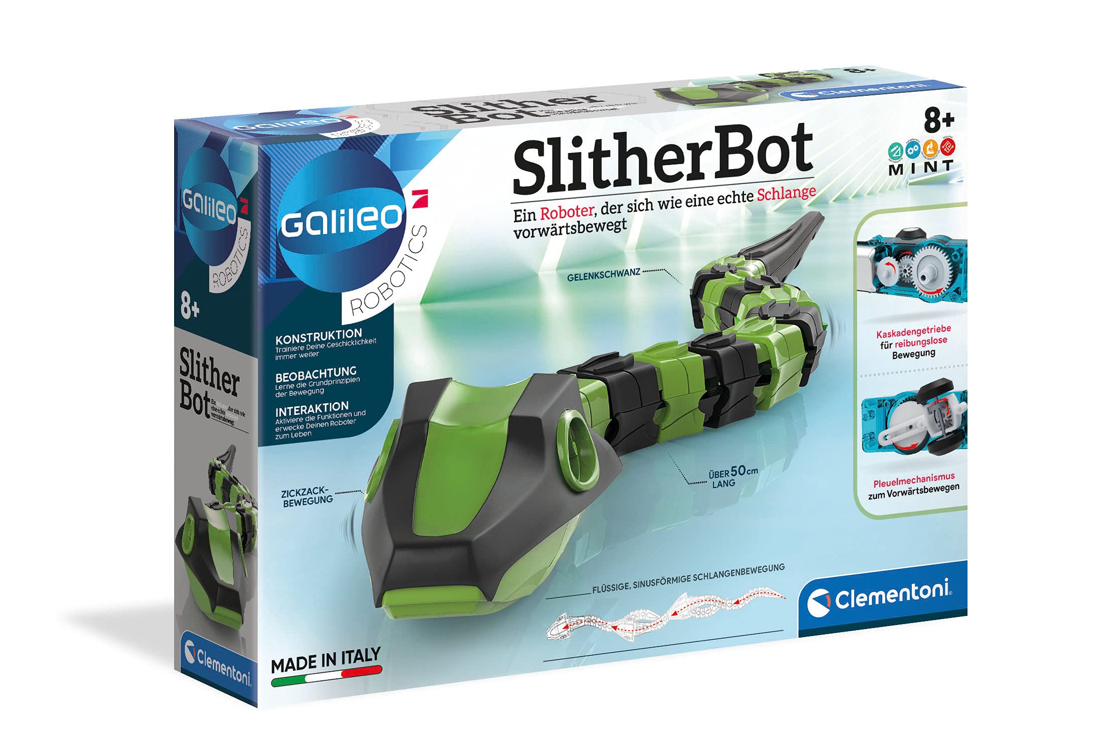 Clementoni 59212 Galileo Robotics SlitherBot, Science & Robot Toy, Mechanical Play in the Shape of a Snake, Robotics Set for Children from 8 Years, 27.6 x 6 x 18.8 cm