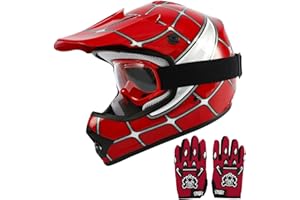 TCT-MOTORPARTS DOT Youth Kids Dirt Bike Full Face Helmets Motocross ATV Offroad Four Wheeler Helmet Red Spider Large Size