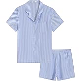 Latuza Women's Seersucker Cotton Summer Pajama Set Button Down Pj Set