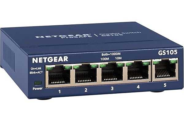 NETGEAR 5-Port Gigabit Ethernet Unmanaged Switch (GS105NA) - Desktop or Wall Mount
