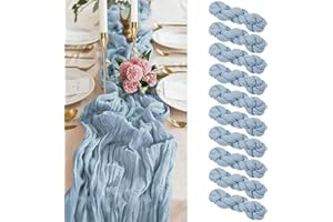 PESONLOOK 10 Pack Dusty Blue Cheesecloth Table Runner, Gauze Table Runner 10FT Long Semi-Sheer Table Runner Cheesecloth Fabric Boho Table Runner for Wedding Table Decor, Boho Rustic Party Bridal Shower Decor