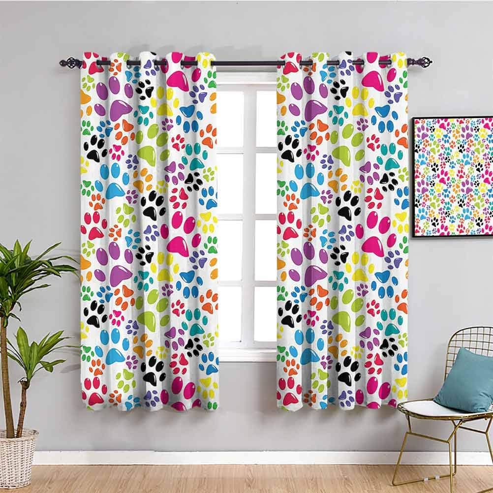 Dog Lover Decor Blackout Curtain Liner Colorful Little Paws Cute Steps Childish Artwork Cartoon Unusual Traces Design Easy to Clean W72 x L72 Inch Purple Blue Green