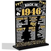 Black 80th Birthday Decorations for Women Man Back In 1946 Black Acrylic Sign 80 Year Old Table Poster With Stand Party Supplies 1946 Birthday Decorations for Display Holder Table