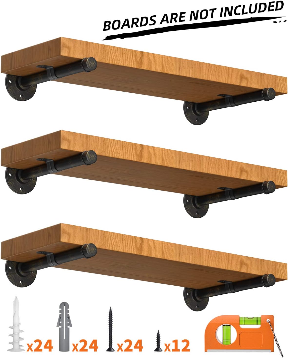 LuckIn Vintage Pipe Shelf Bracket 8 Inch for DIY Industrial Floating Shelf, Heavy Duty Wall Hanging Pipe Bracket for Farmhouse Shelving (6 Pack,Black & Bronze): Home Improvement