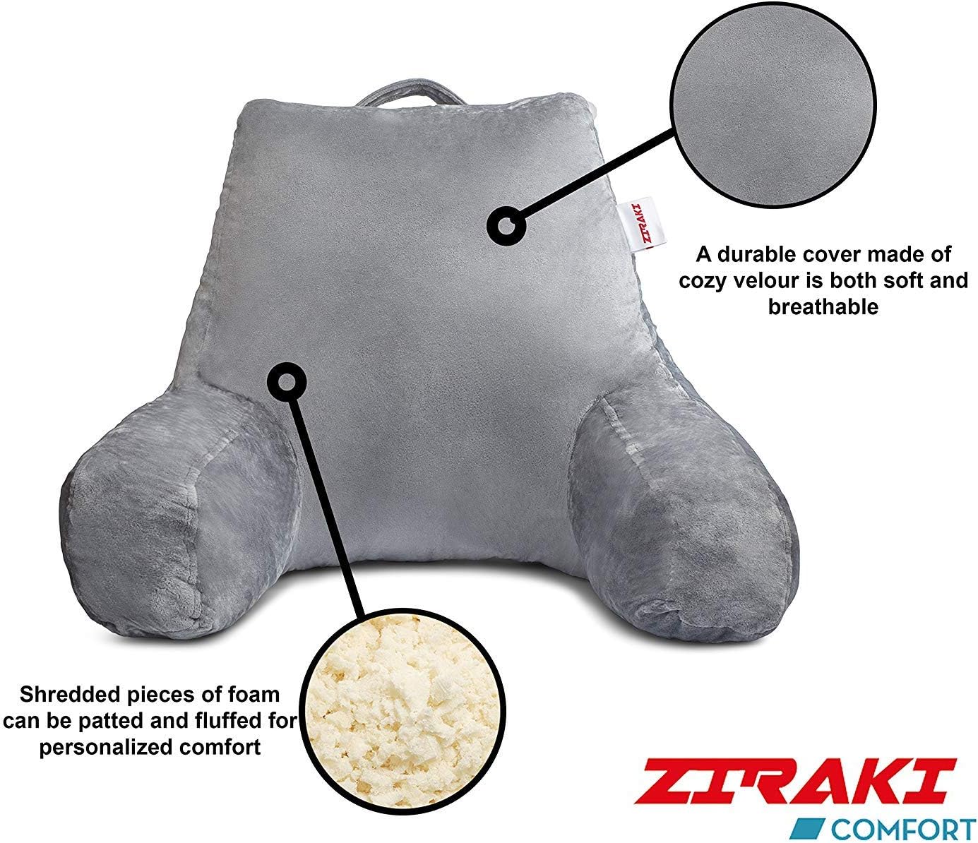 ZIRAKI Large Plush Shredded Foam Reading and TV Relax Pillow - Perfect for Adults, Teens, and Kids - for Bed Rest, Arm, Back, Pregnancy Lumbar & Head Neck Coccyx Lower Back Support Cushion: Home & Kitchen