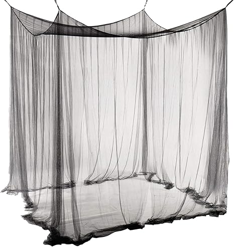Unimall 4 Corner Mosquito Net Black Large Double Four Poster Bed